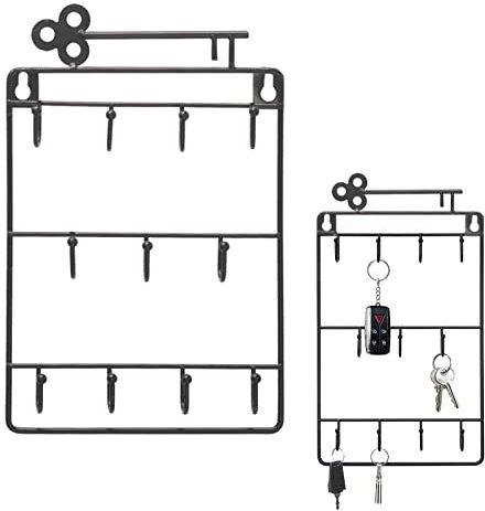 Bebochoi Porte-clés Mural, Fer Forgé Clé Murale Suspendus Rack De Stockage, avec 11 Crochets Fonctionnel Key Rack, Décoration De La Maison Outils De Finition (Noir)