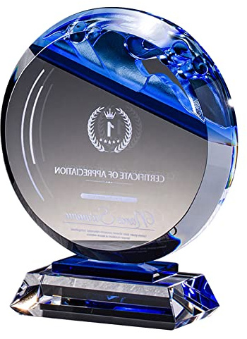 L Cloud Personalised Glass Trophy/Award - Engraved with Your Custom Text LOGO, Personalised Crystal Paperweight/Award Trophy,Blue