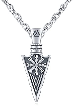 Wikinger Pfeilspitze Anhänger Halskette 925 Sterling Silber Nordische Viking Kompass Halskette Wikinger Pfeilspitze Schmuck für Mann Freund Bruder Damen