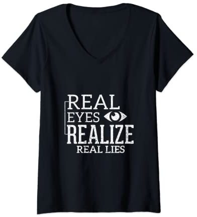 Damen Real Eyes Realize Real Lies T-Shirt – TV Generation T-Shirt mit V-Ausschnitt