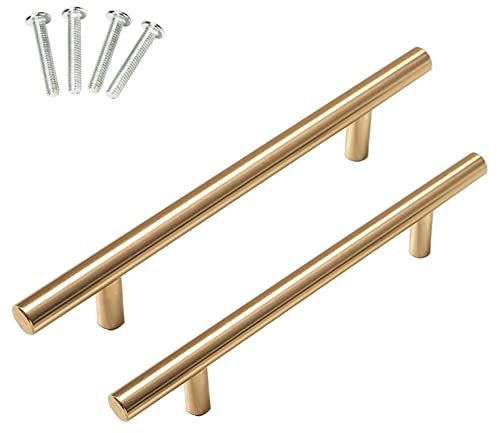 KGUDYS 2-piece drawer handles,T-shaped furniture handles,kitchen cabinet handles,aluminium door handles,modern style finger edge pull handles,for kitchen,wardrobe,Gold-500mm/19.7in