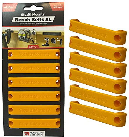 StealthMounts Bench Belt XL - Universal Tool Holder | Bench Belt Extra Large Set | Perfect Tool Hanger Storage Dock for Power Tools, Tape Measures and Belt Clips… (Yellow)