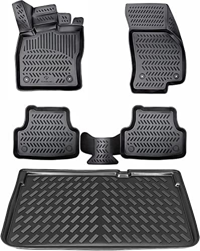 ELMASLINE 3D Gummimatten & Kofferraumwanne Set für VW T-Cross ab 2018 (oberer Ladeboden) | Zubehör Fußmatten Kofferraum