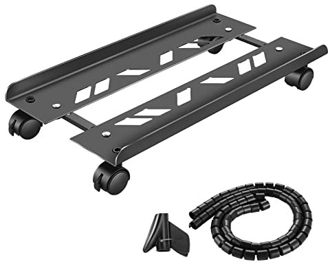 Metall Computer Tower Ständer, Heavy Duty Mobile CPU Ständer, Verstellbarer Desktop Ständer mit Rolling Caster Wheels, PC Tower Ständer Halter für die meisten Gaming PC Gehäuse,Schwarz