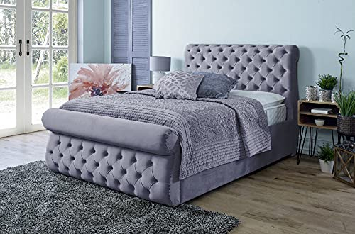 King Size Bed with Storage | Ottoman Bed King Size (5ft), Gas Lift Up Bed Frame, Upholstered Bed with Base and Headboard, Heavy Duty Mesh Frame (Spanish)(Steel Grey)