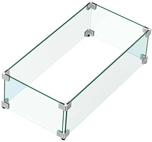 MESIDA 75 x 33 x 15 cm Feuerstelle, Glas-Windschutz, gehärtetes Glas, Feuerstelle, Tischschild, dick und stabil, mit Harter Aluminium-Eckhalterung und Gummifüßen