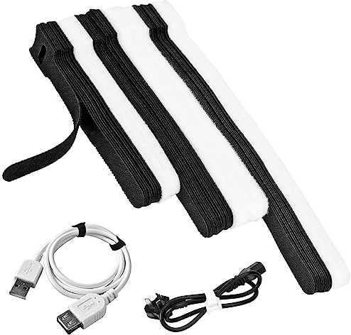 70 Stück Kabelbinder Klettverschluss Wiederverwendbar 3 Längen Klettband Weiß Schwarz Kabel klettbänder für Home Office Büro Gartena (200mm/150mm/120mm)