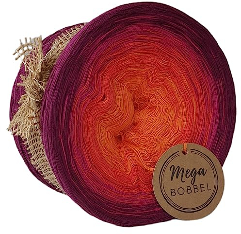 MegaBobbel*Blutorange*A284*Farbverlaufsgarn - Lace Garn Bobbel Wolle zum Häkeln & Stricken (4fädig-ca.1000m / Außenfarbe: Mango)