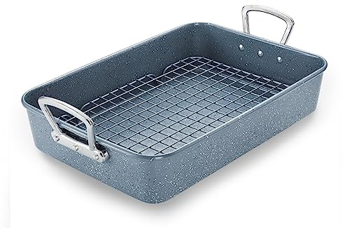 Roasting Pan with Rack Nonstick Roasting Baking Tray with Handle Carbon Steel Versatile Roasting Pan for Turkey,Chicken,Steak,Beef,Seafood,Vegetables,Pasta,etc 15.7inch,44.5cm