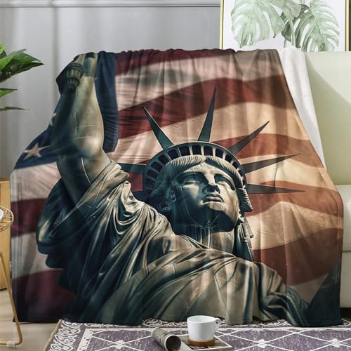 Kuscheldecke Freiheitsstatue Flauschig Decke 150x200 Amerikanische Flagge Fleecedecke Sofadecke Couchdecke, Flanell Decken Blanket, Große XL Wohndecke Winter Warm Weich