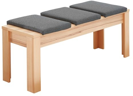 Lomadox Esszimmer Esszimmermöbel Bank Sitzbank, Gestell Kernbuche massiv, 3 Klemmkissen anthrazit