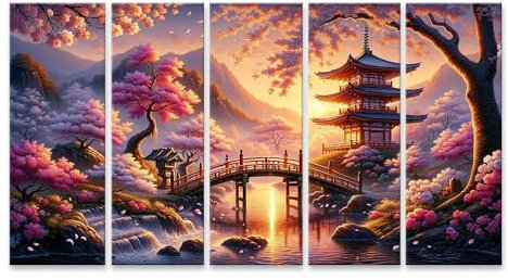 islandburner Tableau sur toile Japon serein avec des fleurs de cerisier en pleine floraison. La scène se déroule pendant les images magis Tableaux muraux Poster