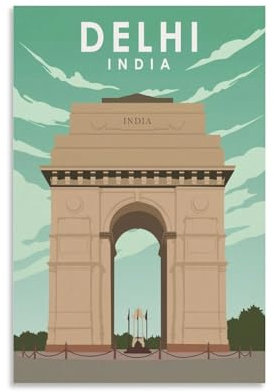 Jdheeh Vintage Delhi Indien Reiseposter Leinwand Kunst Poster Wanddekoration Poster 20 x 30 cm
