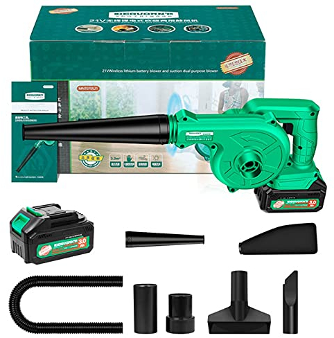 Aspirapolvere per Auto 2 in 1, Soffiatore per Foglie da Giardino Portatile Senza Fili, Soffiatore per Foglie Elettrico 21 V, con Una Mano (Batteria agli ioni di Litio da 2,0 Ah/3,0