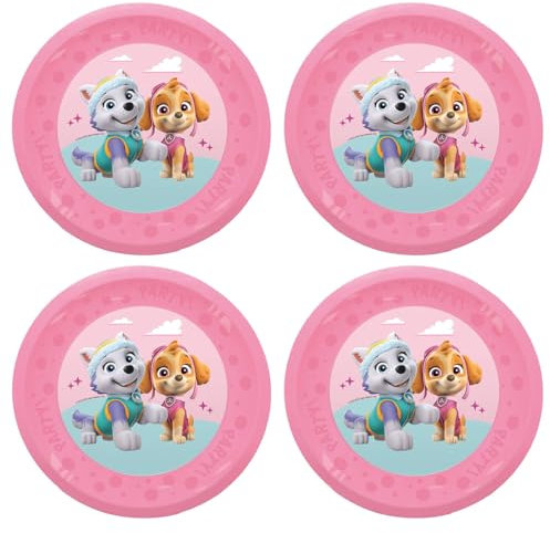 Procos - Teller Paw Patrol Skye and Everest aus Kunststoff, 4 Stück, wiederverwendbar, Partygeschirr für Geburtstag oder Mottoparty, Helden auf 4 Pfoten
