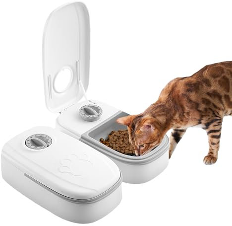 2 Meal Automatic Pet Feeder, Cat Feeder Automatic With Timer, Dry and Wet Food Dispenser, 700ml Pet Cat Food Dispenser, 48 Hours Timer, Dishwasher Safe, For Cats And Small Dogs,