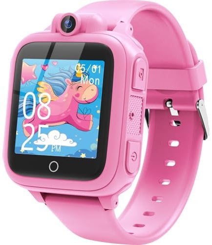 Awatty Kids Smart Watch for Boys Girls, Wrist Watches for 5-12 Year Olds Children, Birthday Gift for Kids, Pink Digital Watch with 14 Puzzle Games and 90° Rotating Camera, Electronic Learning Toys