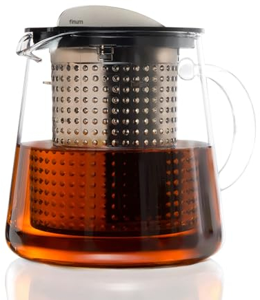 finum® TEA CONTROL 0,8 Liter (800 ml) - Glas Teekanne mit Edelstahlsteg, Siebeinsatz & Filzuntersetzer, Glaskanne Tee, Borosilikat Glas Kanne, Teebereiter, Filter, Brühkontrolle - Schwarz (2)