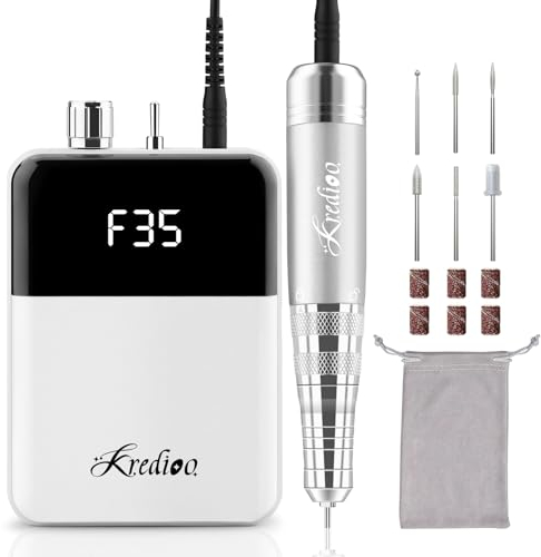 Kredioo Ponceuse à Ongles Professionnelle 35000 Tours Lime à Ongles Electrique avec 6 Embouts et Affichage LED Puissante pour Retirer Vernis/Gel au Salon et à La Maison Blanche