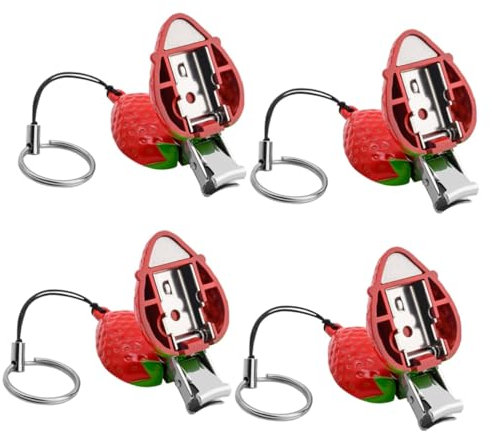Healvian 4pcs Creative Strawberry Shape Nail Clipper Stainless Steel Toenail Clippers for Easy Nail Care Portable Keychain Design for Family and Friends