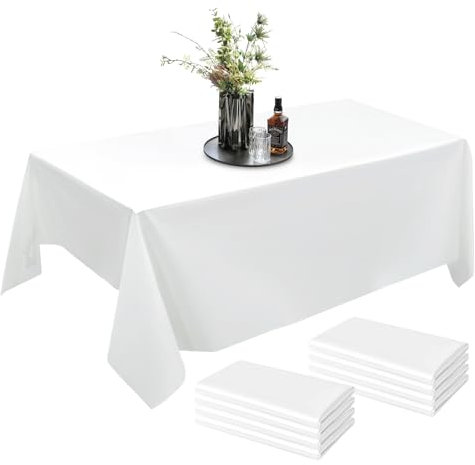 Einweg Tischdecke Weiß, 8 Stück Kunststoff-Tischdecke, 137x274 cm Premium Rechteckige Tischabdeckung Gartentischdecke Wasserdicht Geburtstag Tischdecken für Hochzeit Party Grillen Picknick