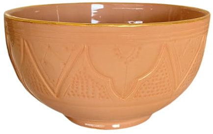 Saladier Or 12 carats Gravées Céramique Dorure - Ø 25cm - Artisanat de Luxe - Table de Fêtes - Noël - Ramadan (Rose Gold)