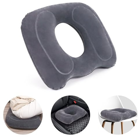 AirSwim Aufblasbares Hämorrhoidenkissen, Donut-Kissen für Steißbeinschmerzen, verstellbares aufblasbares Sitzkissen für Wundliegen nach der Geburt, Autositz, Flugzeug, 45 x 39 x 10 cm (grau)