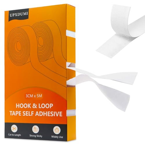 UPXDUMI 30mm x 5m Klettband Selbstklebend Extra Stark, Multifunktional Doppelseitiges Klett Klebeband Tape, Weiß Klebe Klettverschluss Outdoor & Indoor für Stoff Fliegengitter Couch-Kissen Teppich