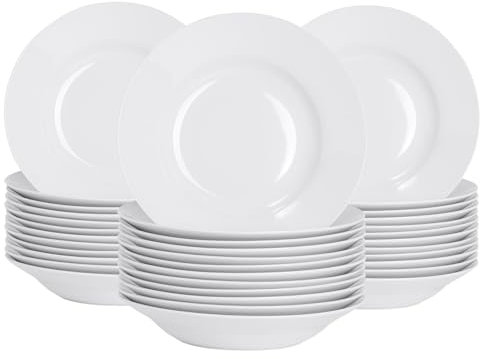 Argon Tableware 36x White Pasta Bowls - 23cm (9) - Ceramic Dinner Plates Dish Set Cereal Soup Serving Noodle Bowl - Dishwasher and Microwave Safe