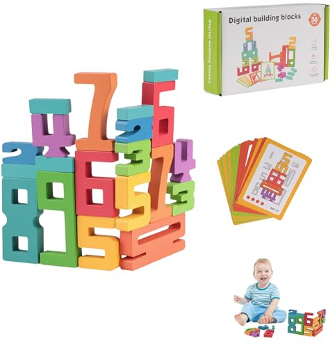EliphonTowne 20 Stück Zahlenblock Spielzeug - Bausteine Holz, Bauklötze Zahlen Spiel, Zahlenbausteine Holz, Für Kinder ab 3 Jahre, Holzbausteine, Holzzahlen Spielzeug, Holzbuchstaben Zahlenspiel