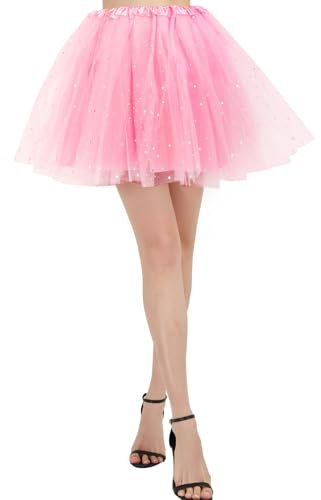 BALAYSIER Gonna Tulle Donna con Fodera 4 Strati Tutu Danza Classica Elevata Elasticità Gonna di Paillettes per Balletto(Rosa)