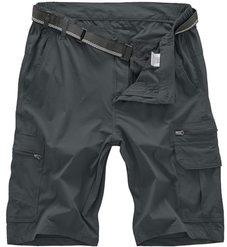 Jessie Kidden Men's Cargo Hiking Shorts Outdoor Lightweight Quick-Dry Tactical Walking Climbing Fishing Short with Zipper Pockets #6222-Iron Grey-38