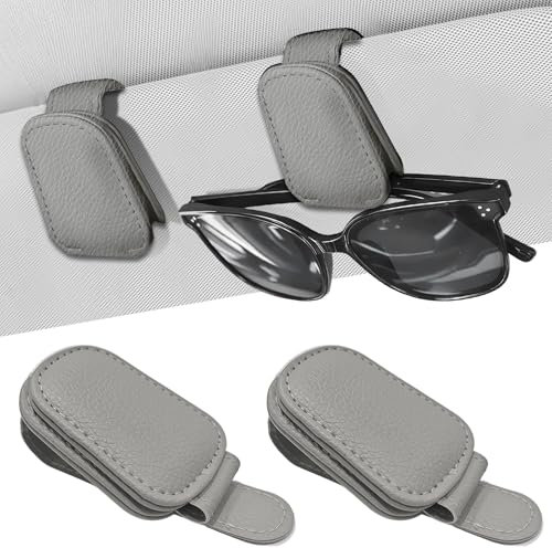 2 Stück Sonnenbrillenhalter für Auto-Sonnenblende, magnetische Leder Brillenhalterung,multifunktionaler Visier Clip,universeller Clip für Sonnenbrillen und Tickets, Auto Visier Zubehör (Grau） ﻿