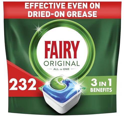 Fairy Original All In One Dishwasher Tablets, Regular, 232 Tablets, Effective Even On Dried-On Grease