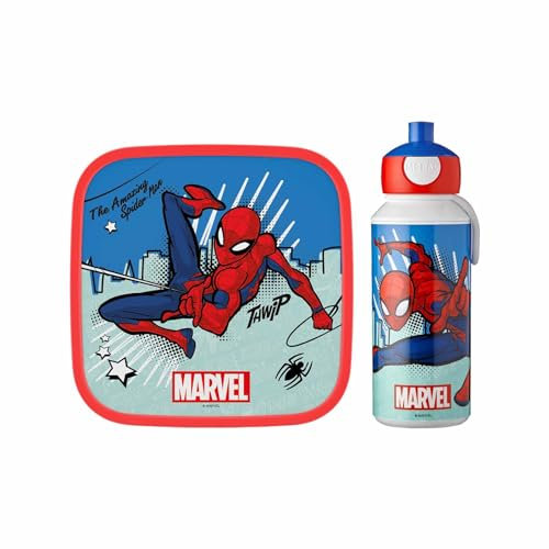 Mepal | Lunch-Set XL Campus | Bentobox groß & Trinkflasche | Spülmaschinenfest | 400 & 1300 ml | Mit Fächern, Gabel & Clip-Verschluss | Perfekt für Snacks & Mahlzeiten | Spiderman