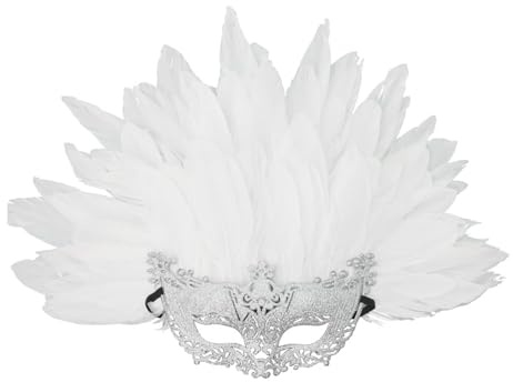 SHINROAD Masque à plumes de qualité supérieure pour femme - Demi-visage vénitien avec Mardi Gras - Décoration de fête - Sangle réglable amovible
