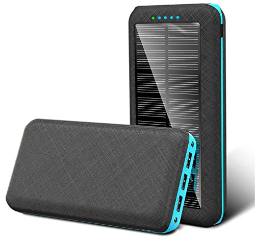 Power Bank 10W Fast Qi Wireless Charger, 10000-20000Mah Solar PD USB Powerbank Waterproof Powerbank, Azul, 20000Mha