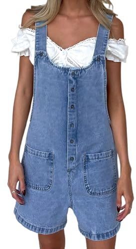 YILEEGOO Denim Jumpsuits for Women Straight Leg Stretch Jeans Dungarees Bib Overalls Regular Fit with Adjustable Straps (Z13353-Blue, L)