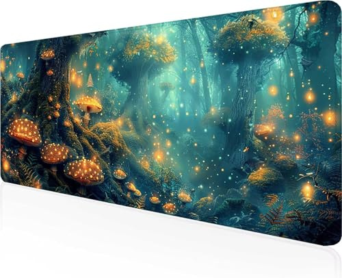 Gaming Mouse Pad Tree, Green Mouse Pad 80 x 30cm with Stitched Edges, Large Extended XXL Keyboard Mat with Anti Slip Base, Mause Mat for Desk Keyboard Decoration, Gifts for Men Adults Kids PjY2303 R-N