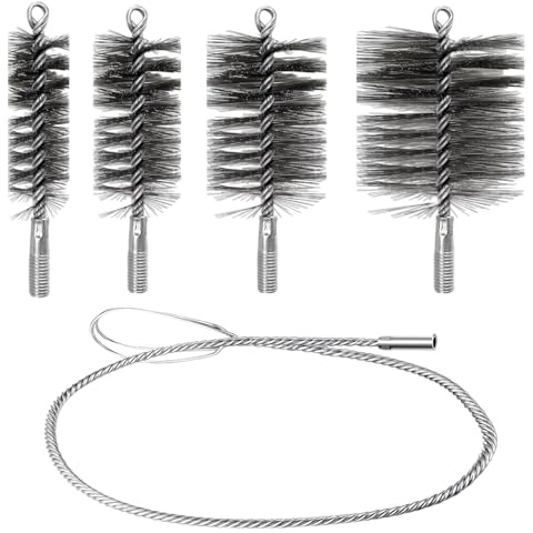 4 Stück Ofenrohrbürste Set, Heizkesselbürste Kaminbürste 30/50/80/150 mm mit Schubstange & 1m Stahldraht,Dauerhaft Schornsteinfeger Bürste Schornsteinbesen Set für Schornstein Kamin Ofenrohr Reinigung