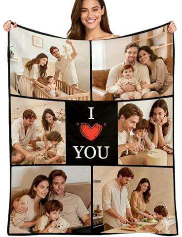 Custom4U Personalisierte Decke mit Foto und Text - Flanell Kuscheldecke als personalisiertes Geburtstagsgeschenk für Mama, Papa, Paare & Ehepartner
