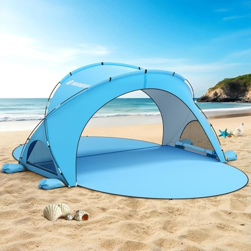 Raynesys Strandzelt Sonnenschutz, Strand Sonnenschutz für 1-6 Personen, Strandzelte mit 2 Reißverschlusstüren, Tragbare Strandmuschel für Strand Camping Angeln, Blau
