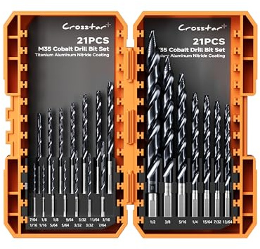 Crosstar 21Pc Cobalt Stepped Point Drill Bit Set,1/16-1/2 TiAlN Coated