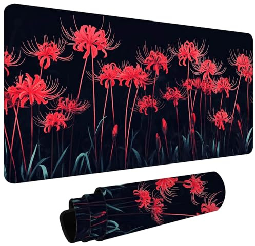 Mauspad Gaming XXL - Großes Mousepad 600x300x3mm Rote Spinnenlilie Tischunterlage Large Size, Verbessert Präzision und Geschwindigkei, rutschfeste Schreibtischunterlage, Wasserdicht Langlebig L#L1493