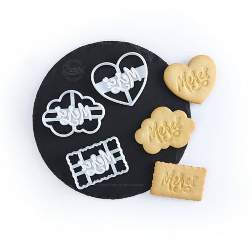 Lot de 3 Emporte-pièces Biscuits Merci | Cœur, Nuage & Petit Beurre | Biscuits maison & idée cadeau | Recette offerte | Fabriqués en France