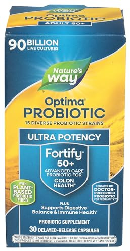 Nature's Way Fortify Optima Pre+Probiotic for Adults 50+, 90 Billion Live Cultures, Supports Digestive Balance and Immune Health*, Keep Refrigerated, 30 Capsules (Packaging May Vary)