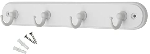 Keypak 4-Hook Wall-Mounted Key Tidy, Key Holder Organiser for Entryway Hallway Living Room, White Hooks on White Board
