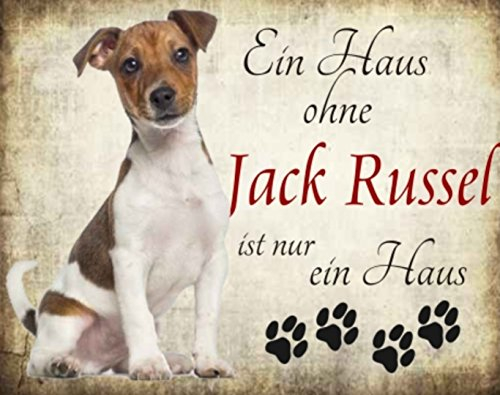 Creativ Deluxe EIN Haus ohne Jack Russel ist nur EIN Haus Hundeschild/Hundedeko/Metallschild/Blechschild/Dekoschild/Wandschild/wetterfest/Innenbereich/Außenbereich/Motivation/Vintage