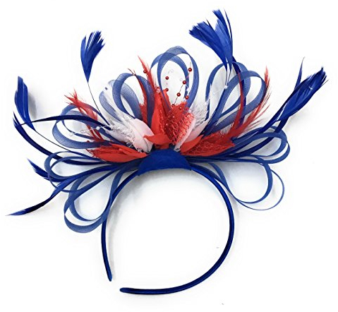 Caprilite Fascinator mit Federn, Union Jack, königsblau, weiß und rot
