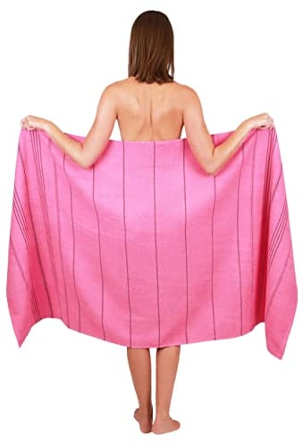 Betz XXL Badetuch - großes Strandtuch - Saunahandtuch aus 100% Baumwolle - Liegetuch - 90x180 cm - Lines - Farbe Fuchsia